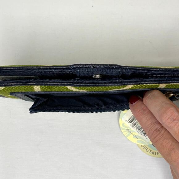 Spartina 449 Martinangel Snap Wallet Linen & Leather Lime Green Navy Blue NWT - Picture 4 of 9